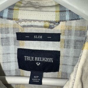 True Religion Cream and Yellow Plaid Shirt